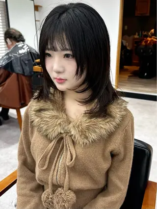 ミディアム カラー パーマ ヘアアレンジ メンズ キッズ 骨格レイヤーカット 🌿美髪縮毛矯正のヘアスタイル