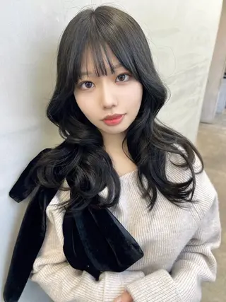 セミロング カラー 前髪/顔まわりカット 艶髪/髪質改善/縮毛のヘアスタイル