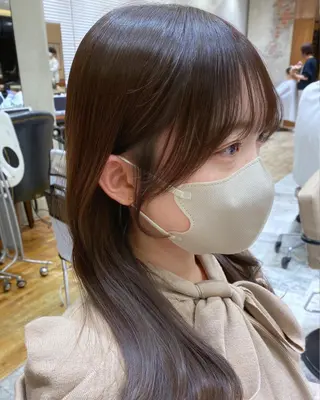 セミロング カラー 顔まわりカット🌟 くびれヘア/寺門遥輝のヘアスタイル