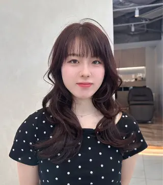 ロング カラー 韓国風レイヤーカラー ライムのヘアスタイル