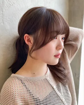 セミロング カラー 顔まわりカット🌟 くびれヘア/寺門遥輝のヘアスタイル