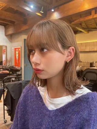 ミディアム カラー 顔周りカット 【オノザワリョウ】のヘアスタイル