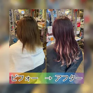 ロング カラー ヘアアレンジ 🌈派手髪エクステ ブレイズ🌈ひろとのヘアスタイル
