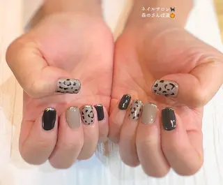 ネイル ショートネイル 森のさんぽ道のネイルデザイン