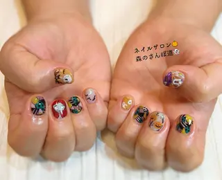 ネイル ショートネイル 森のさんぽ道のネイルデザイン