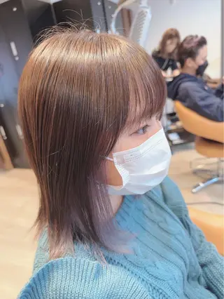 セミロング カラー 髪質改善&ストレート ✂︎鈴木青樹のヘアスタイル