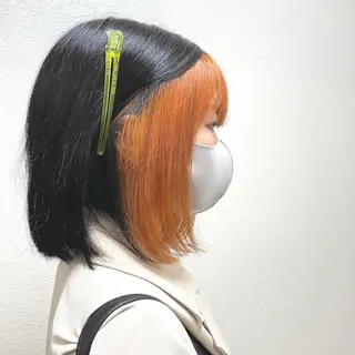 ミディアム カラー パーマ ヘアアレンジ メンズ キッズ ネイル マツエク・マツパ 切りっぱなしヘアボブ ミディアムヘアRYOのヘアスタイル