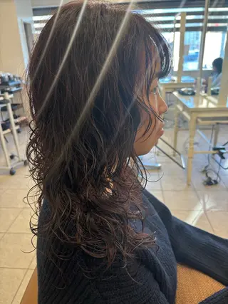 ミディアム パーマ ウルフレイヤー 縮毛矯正/ヒロシのヘアスタイル