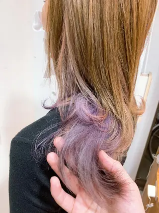 セミロング カラー パーマ 白髪ぼかしハイライト 柳川拓哉のヘアスタイル