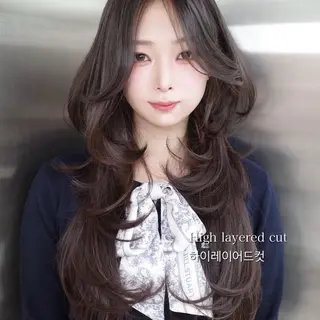 ロング がわ/ハイレイヤー /ハイトーンカラーのヘアスタイル
