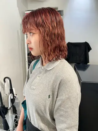 セミロング カラー パーマ ヘアアレンジ メンズ キッズ 艶ハイトーン/ヘア アレンジAYAKAのヘアスタイル