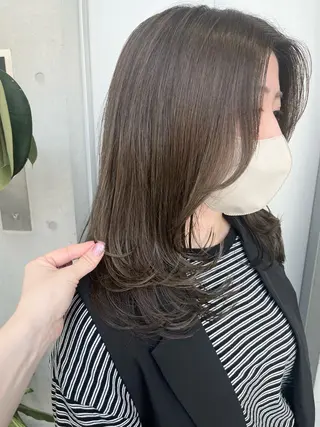 ロング カラー パーマ ヘアアレンジ 透明感/オリーブ/ グレージュ/YUKAのヘアスタイル