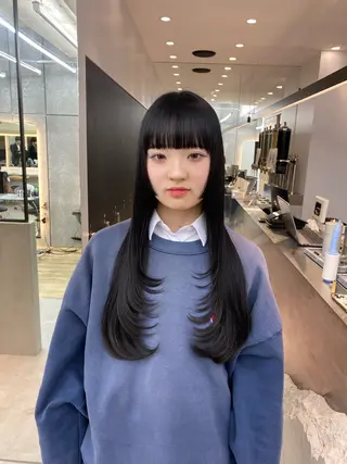 ロング カラー レイヤーボブ縮毛矯正 韓国RINAのヘアスタイル