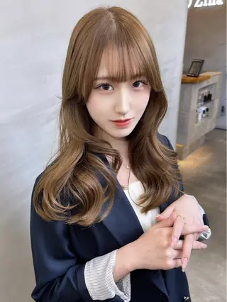 セミロング カラー 前髪/顔まわりカット 艶髪/髪質改善/縮毛のヘアスタイル