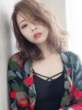 ミディアム カラー パーマ ヘアアレンジ 年間1500人担当 代表 南一路のヘアスタイル