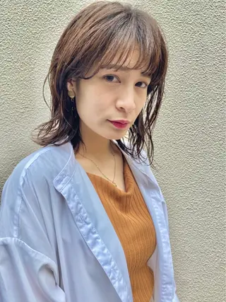 ミディアム カラー パーマ ヘアアレンジ 【公式】amble luxe池袋東口🩷のヘアスタイル