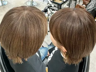 ミディアム カラー パーマ ヘアアレンジ メンズ キッズ レイヤーカット 🌿透け感カラーのヘアスタイル