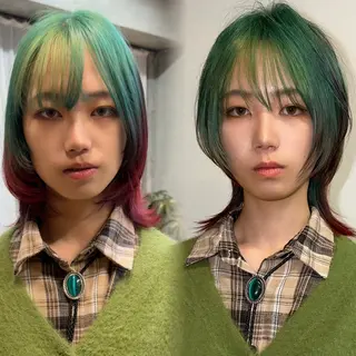 セミロング カラー ウルフ/レイヤー/ ブリーチカラーのヘアスタイル