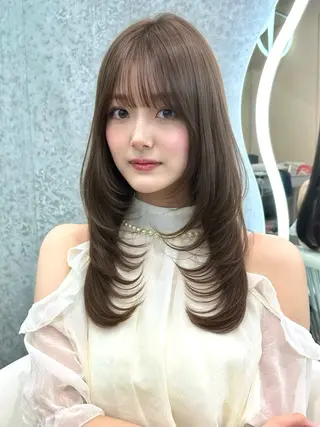 セミロング カラー ヘアアレンジ ブリーチなしW🎀 髪質改善／はのんのヘアスタイル