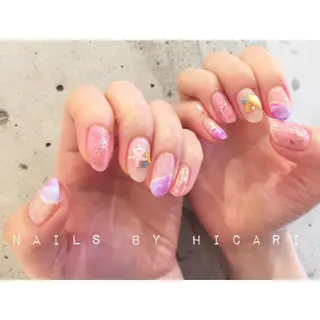 ショート カラー ネイル マツエク・マツパ illum hicariのネイルデザイン