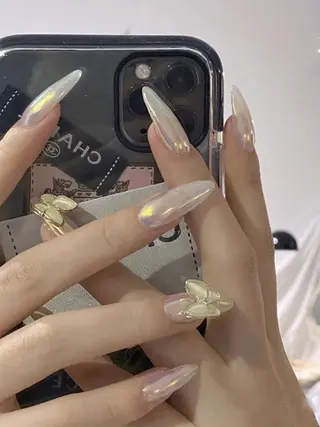 セミロング ネイル フィルイン・深爪矯正 長さ出し🎀のネイルデザイン