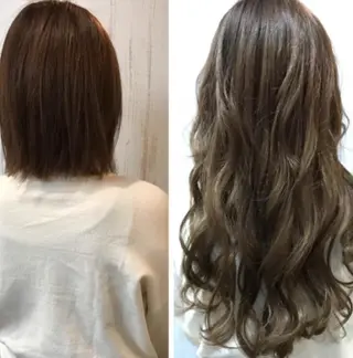 ロング カラー パーマ ヘアアレンジ チビ編み込みエクステ シールEXどぅ〜すのヘアスタイル