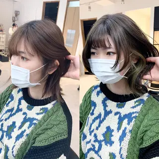 ミディアム カラー パーマ ヘアアレンジ メンズ キッズ ネイル マツエク・マツパ アイブロウ レイヤーカット 🌿透け感カラーのヘアスタイル
