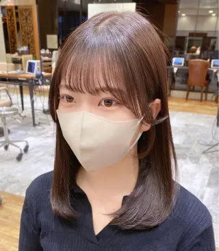 ミディアム カラー 顔まわりカット🌟 くびれヘア/寺門遥輝のヘアスタイル