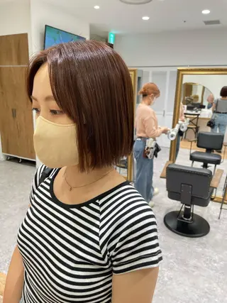 カラー 矯正パーマ、ベージュ ボブカット🫧のヘアスタイル