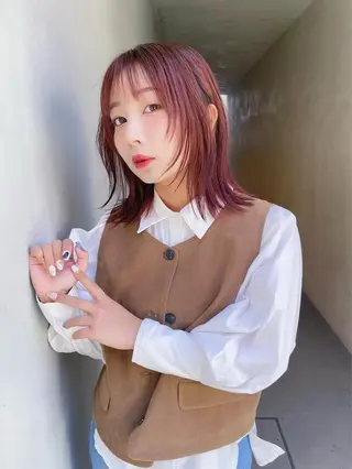 ミディアム カラー AiM 大名　似合わせカットのヘアスタイル
