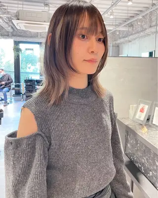 ミディアム 美髪矯正/艶カラー ボブ/栄/鐘ヶ江純也のヘアスタイル