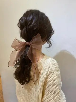 ミディアム カラー パーマ ヘアアレンジ 顔周りカット・相談 レイヤーも◎しずくのヘアスタイル