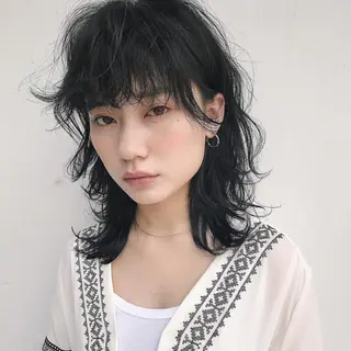 ミディアム カラー パーマ ヘアアレンジ 松田 亮葉のヘアスタイル