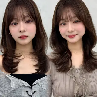 ミディアム カラー 韓国レイヤー🇰🇷 顔周り/yui💞のヘアスタイル