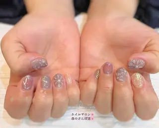 ネイル ショートネイル 森のさんぽ道のネイルデザイン