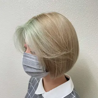 ミディアム カラー パーマ ヘアアレンジ メンズ キッズ ネイル マツエク・マツパ 切りっぱなしヘアボブ ミディアムヘアRYOのヘアスタイル