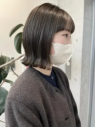 セミロング カラー パーマ ヘアアレンジ 透明感/オリーブ/ グレージュ/YUKAのヘアスタイル