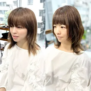 ミディアム カラー パーマ ヘアアレンジ メンズ キッズ 骨格レイヤーカット 🌿美髪縮毛矯正のヘアスタイル