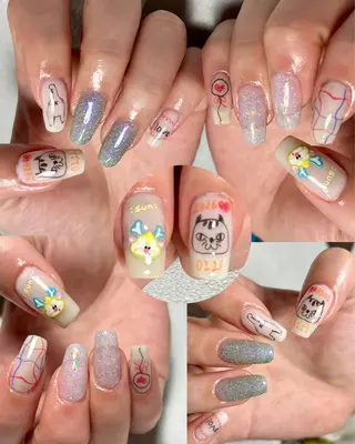 ネイル tsumeya ゆるかわ手描きネイルのネイルデザイン