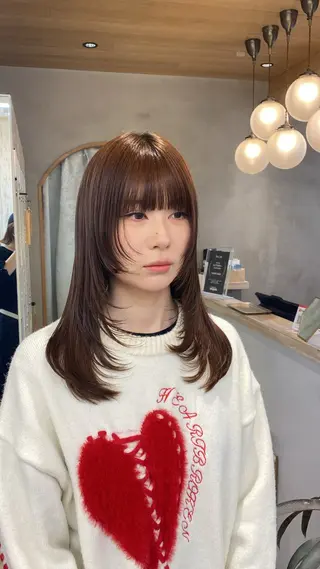 セミロング カラー レイヤーボブ縮毛矯正 韓国RINAのヘアスタイル