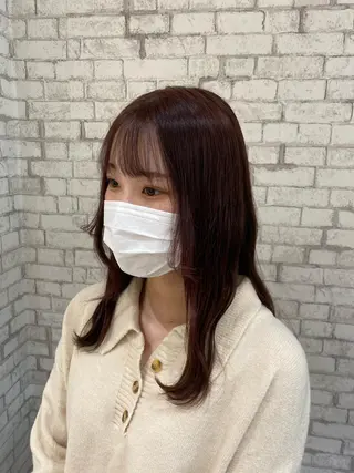 ミディアム カラー ヘアアレンジ ブリーチなし艶カラー 東家のヘアスタイル