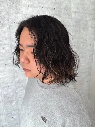ミディアム パーマ メンズ メンズハイライト × perm Runoのヘアスタイル
