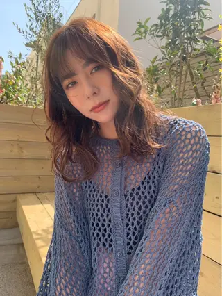 ミディアム カラー パーマ 片瀬 結のヘアスタイル