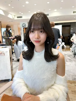 セミロング カラー 顔周り/くびれヘア 韓国ヘア💕風間るなのヘアスタイル
