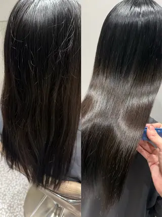 ロング カラー インナーカラー 推し ブリーチ 髪質改善のヘアスタイル