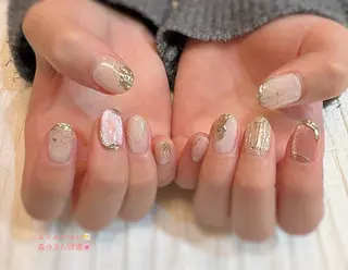 ネイル ショートネイル 森のさんぽ道のネイルデザイン