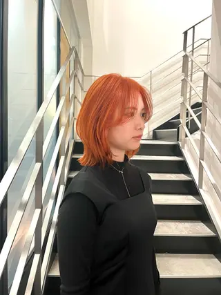 ミディアム カラー ボブ/レイヤー/ ハッシュカット/河内のヘアスタイル