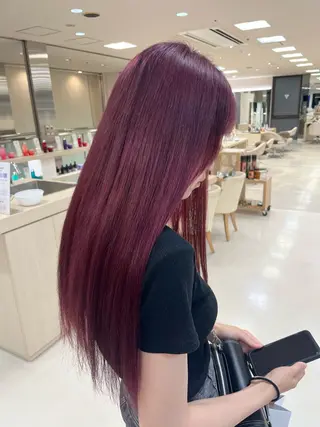 ロング カラー シャドウパーマ／骨格 矯正カット　トモキのヘアスタイル