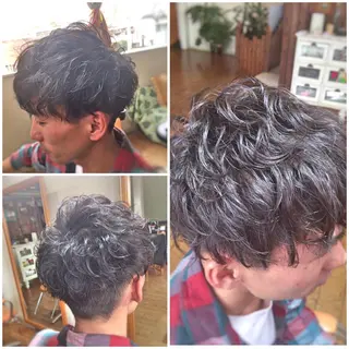 ミディアム パーマ メンズ タカハシ ユウヤのヘアスタイル