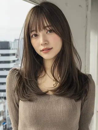 セミロング カラー 小顔カット/ 透明感カラー/阪本桃のヘアスタイル